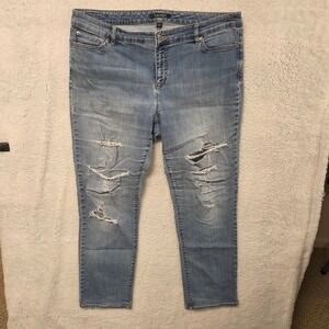 Ralph Lauren Premier Straight Jeans Light Wash Distressed Denim Womens 14W
